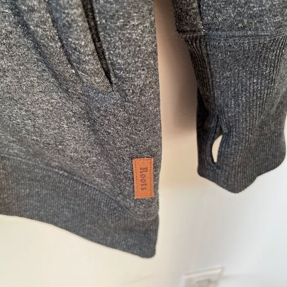 Roots Dark Grey Asymmetrical Zipper Tunic Length Sherpa Lining Hooded Sweater - Picture 6 of 10